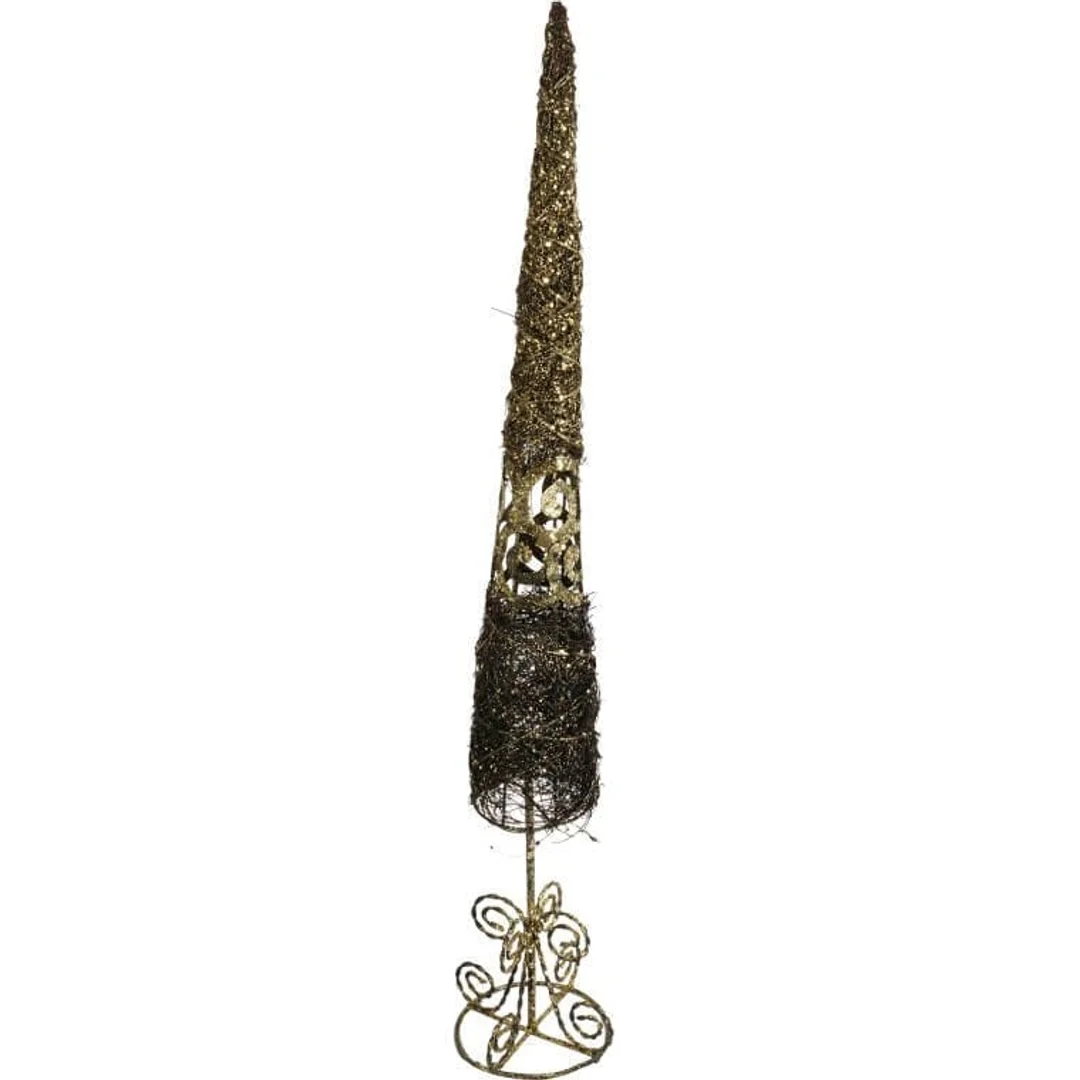 Choinka Stożkowa z Rattanu i Metalu 80cm - Brązowo-Złota Dekoracja Świąteczna