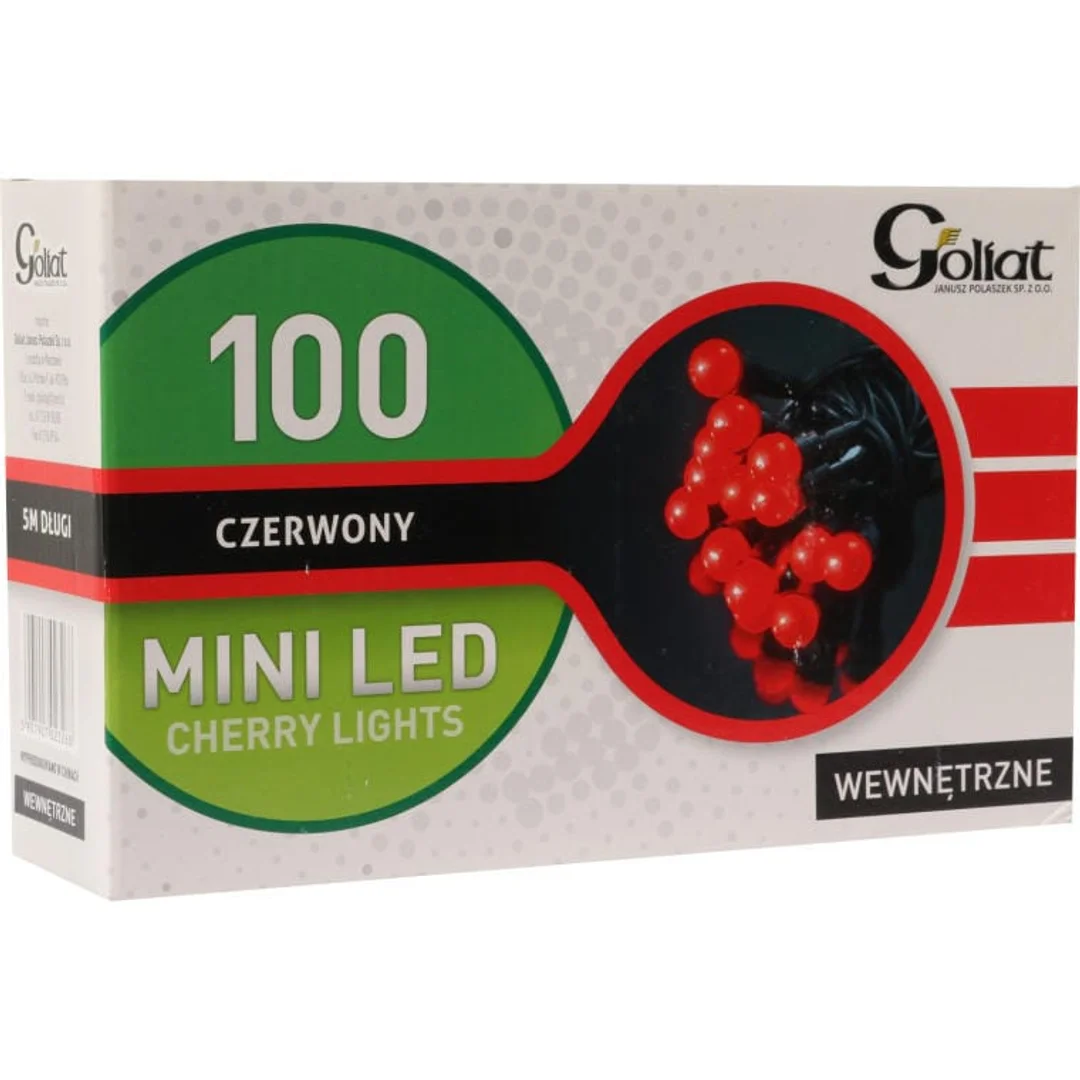 Czerwone Lampki Choinkowe z LED w Kształcie Kulek, 100 szt., Długość 5m, do Użycia Wewnętrznego IP20