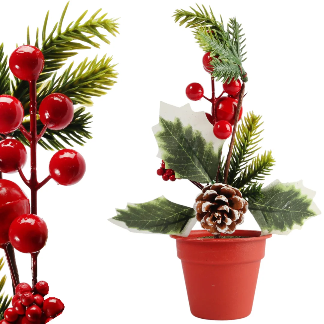 Dekoracja Bożonarodzeniowa z Szyszką i Jarzębiną w Doniczce 23 cm