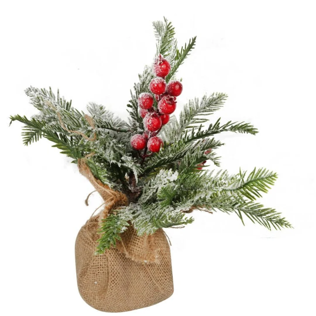 Dekoracja świąteczna stroik choinka w jucie z jarzębiną 34 cm