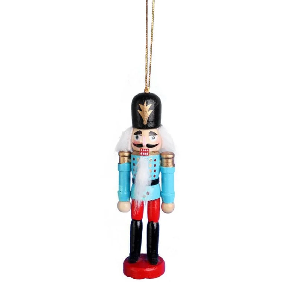 Drewniana Figurka Dziadek do Orzechów 12,5 cm - Niebieska Świąteczna Zawieszka Ozdobna Nr 6