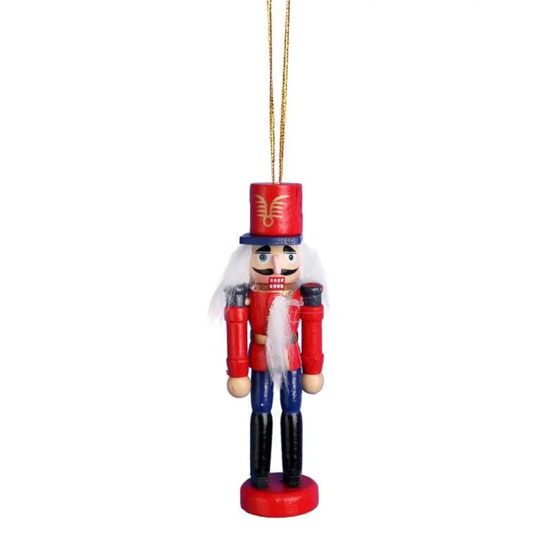 Drewniana Figurka Dziadka do Orzechów, Zawieszka Świąteczna, Wysokość 12,5 cm, Czerwona, Nr 2