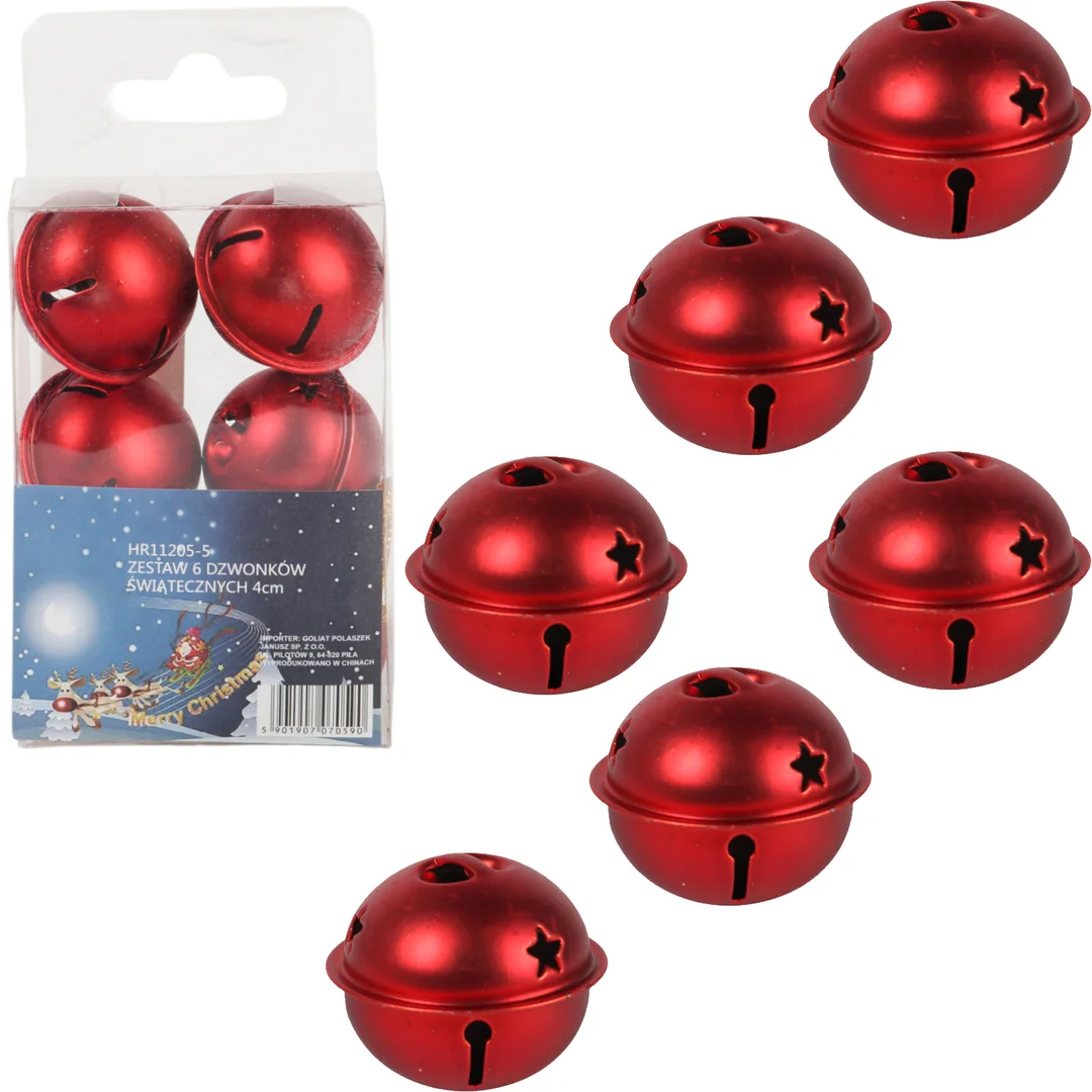 DZWONKI MIKOŁAJA 4 CM ZAWIESZKI CZERWONE METALOWE