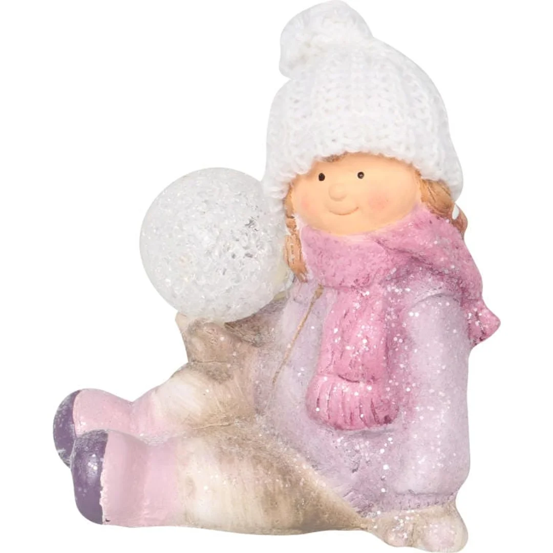 Figurka ceramiczna dziewczynka z kulą na baterię 17 cm