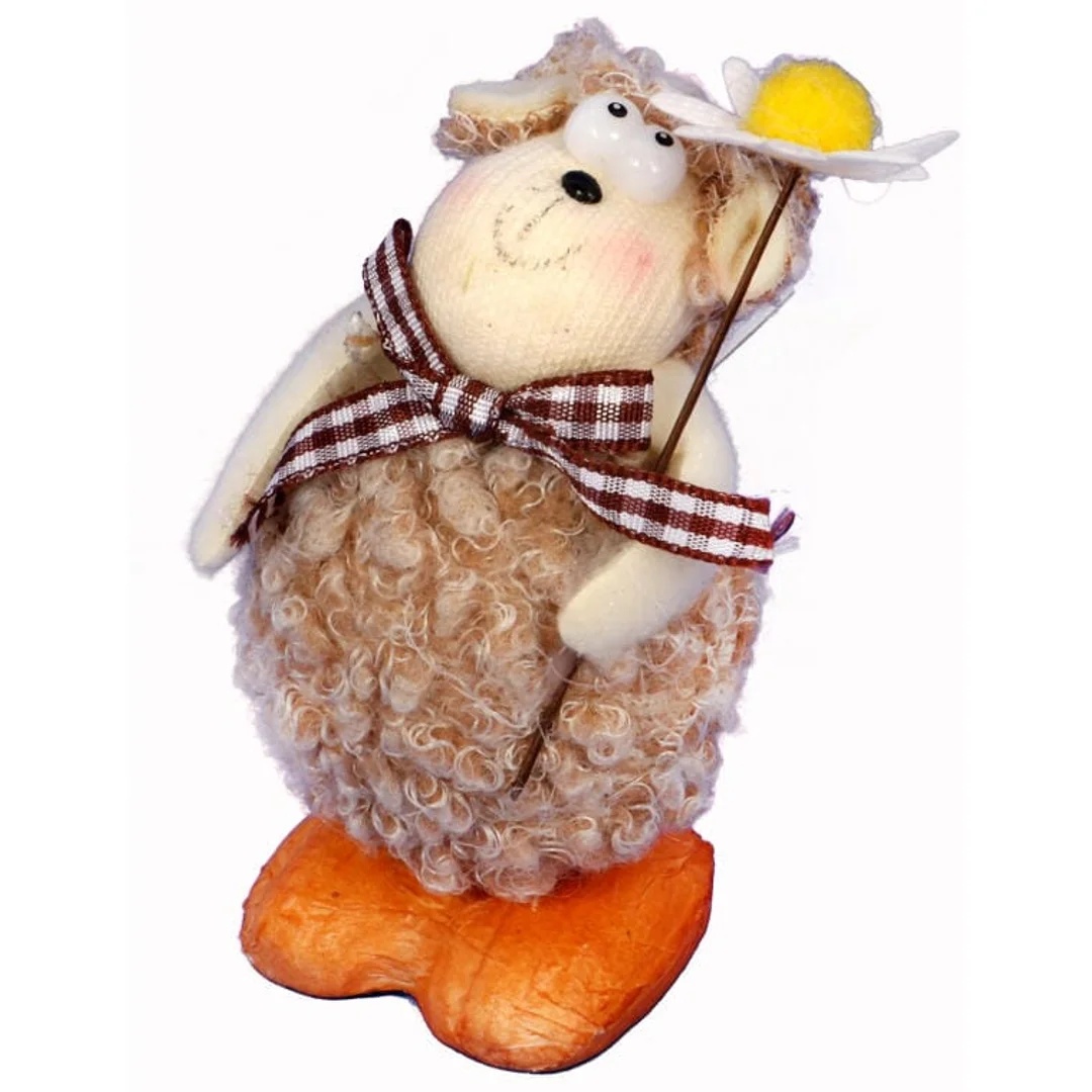 Figurka Wielkanocna Baranek Symboliczny z Kwiatkiem, 10cm, Kolor Brązowy
