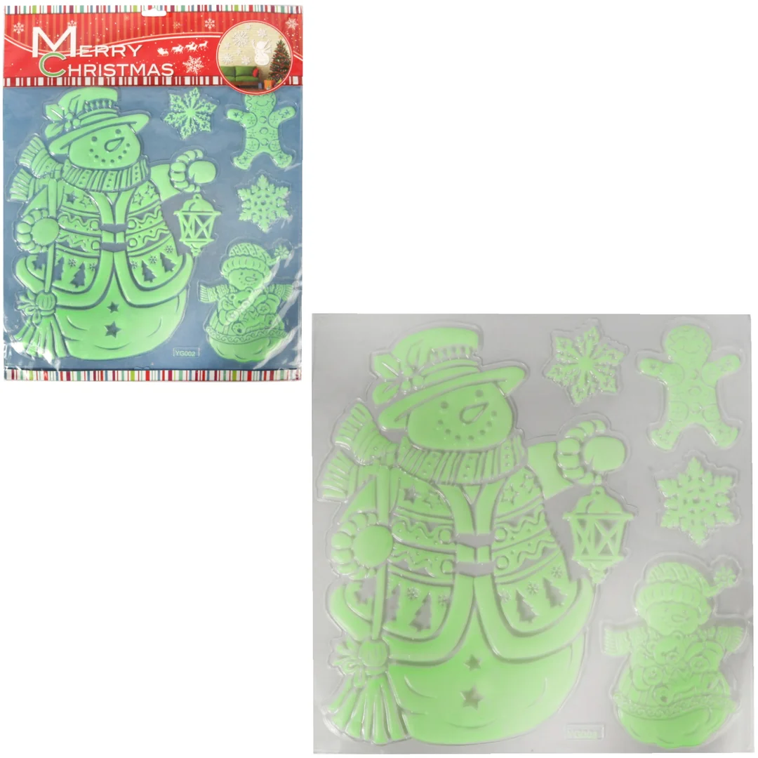 Fluorescencyjne Naklejki na Okno z Motywem Bałwana Świecące Nocą – 40×30 cm