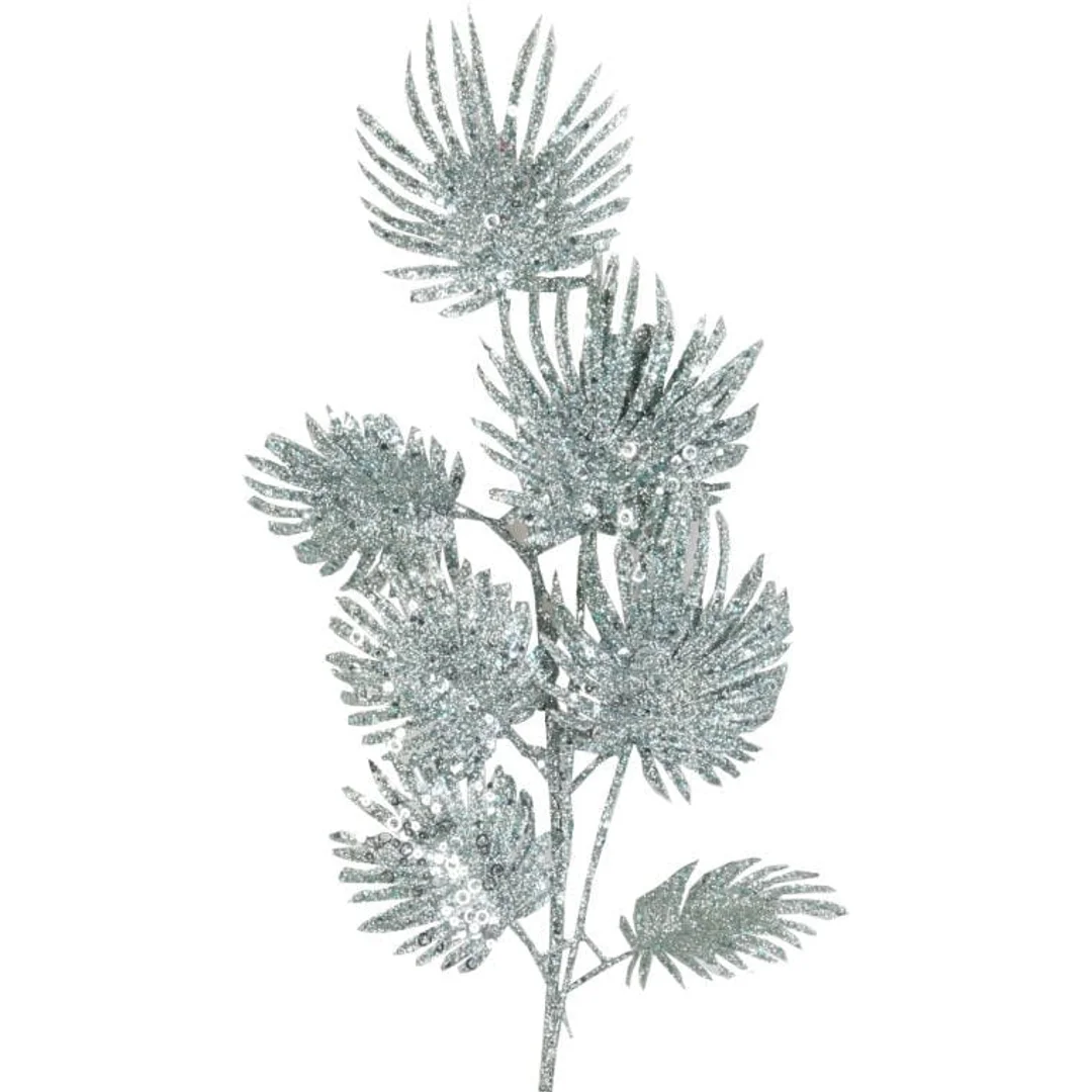 Gałązka brokatowa, 9 liści, turkusowa, 72 cm, KFS8-1099
