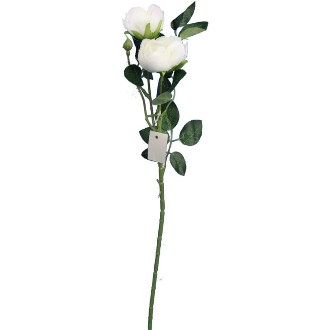Gałązka Dekoracyjna z 3 Mini Piwoniami Sztucznymi, Kolor Biały, 65 cm