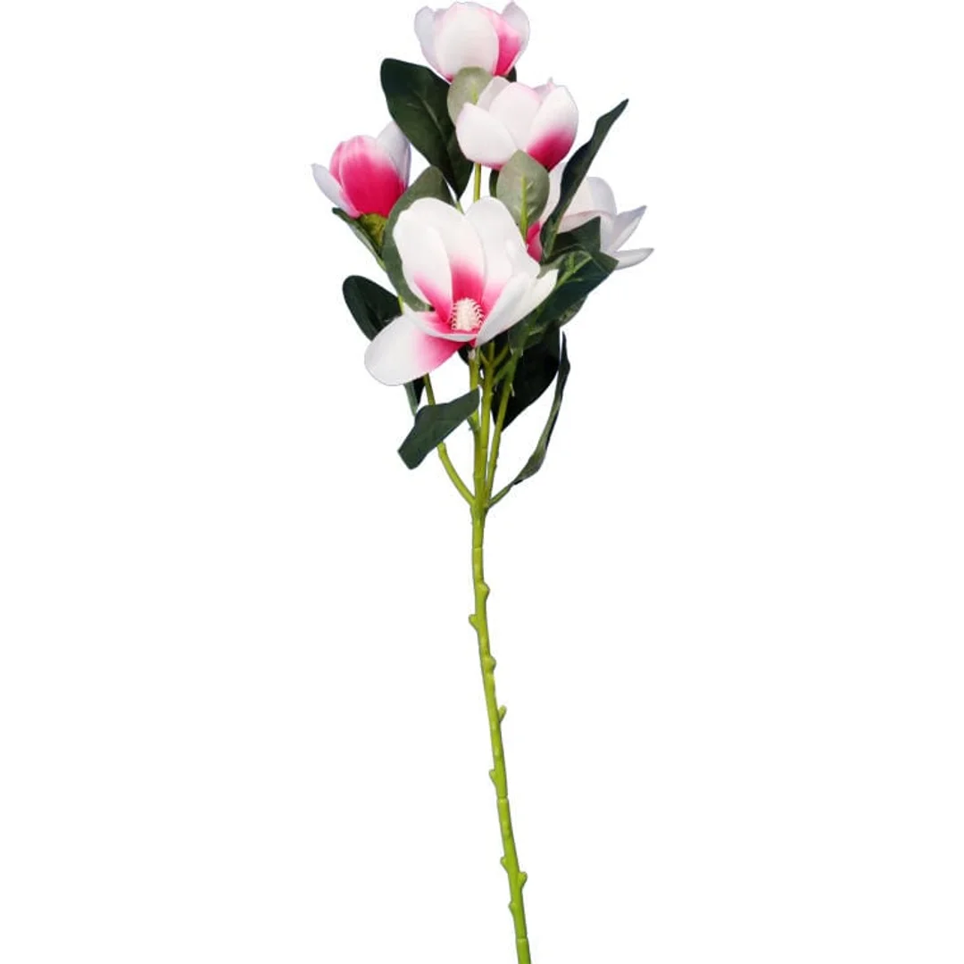Gałązka Dekoracyjna z 5 Szlachetnymi Magnoliami w Jasnoróżowym Kolorze - 45 cm