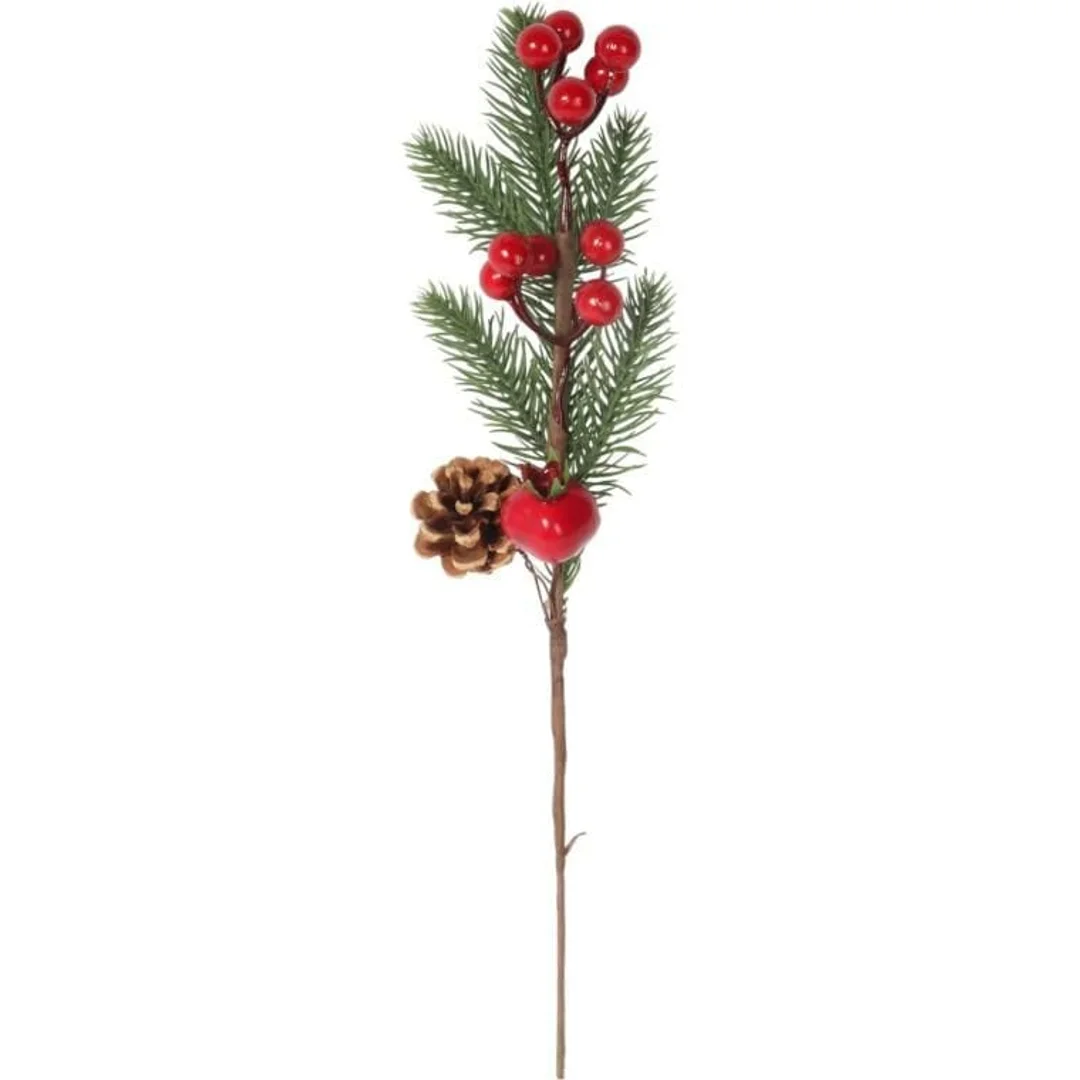 GAŁĄZKA ŚWIERKOWA z JARZĘBINĄ OŚNIEŻONA 34 CM czerwona
