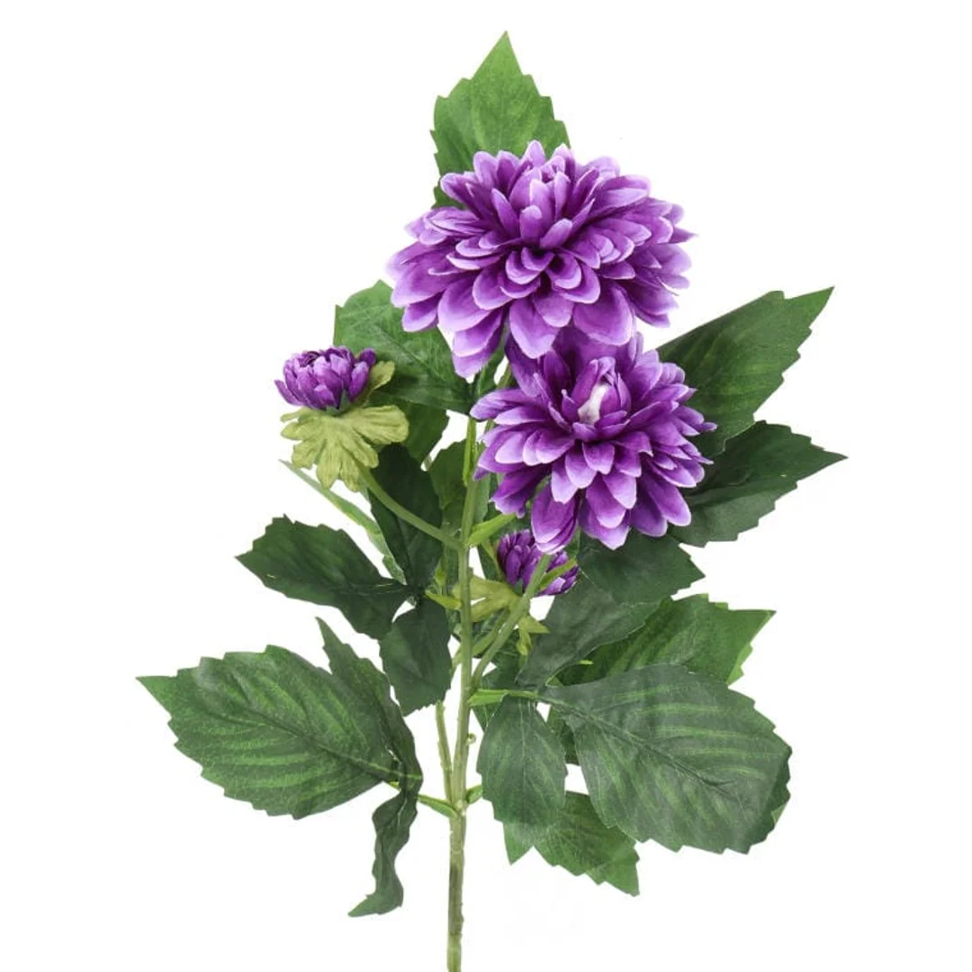Gałązka sztucznych dalii w kolorze fioletowym - 5 szt., długość 78cm