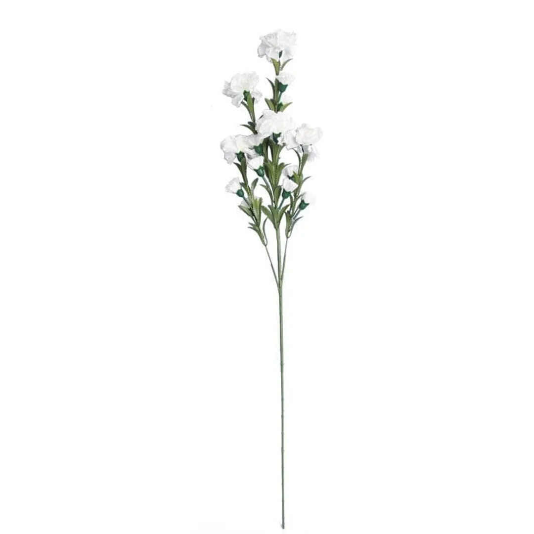 GAŁĄZKA Z BIAŁYMI SZTUCZNYMI GOŹDZIKAMI - 15 KWIATÓW, WYSOKOŚĆ 86 CM