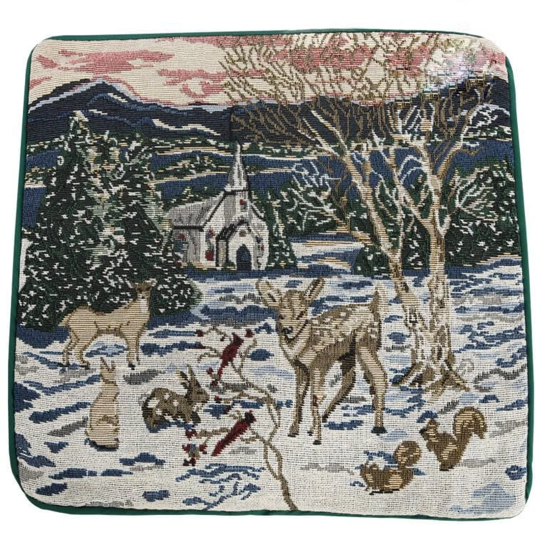Gobelinowa Poszewka na Poduszkę w Świąteczne Jelonki - Niebiesko-Kremowa 38x38 cm