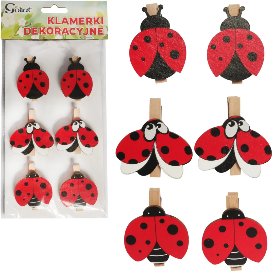 Klamerki drewniane spinacze mini z biedronką 6 szt.