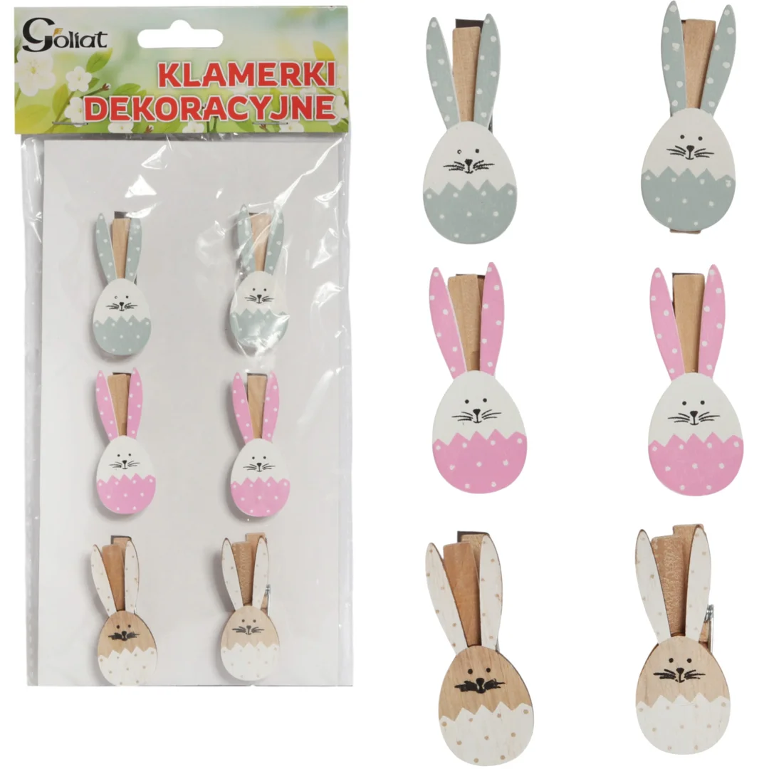 Klamerki drewniane spinacze mini z zajączkiem w 6 szt. II