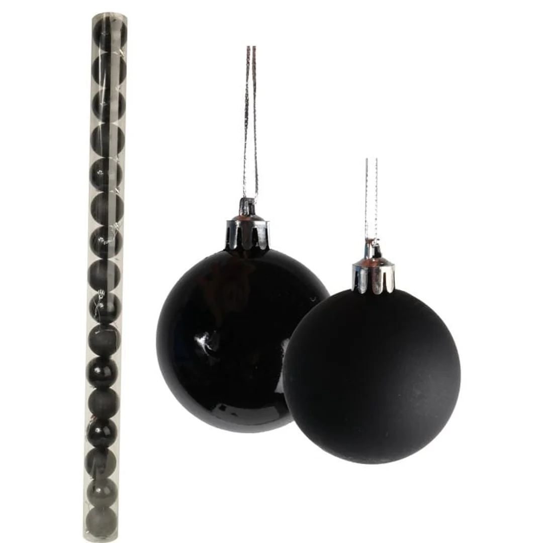 Komplet 16 Czarnych Bombek Plastikowych - Mix Mat i Połysk - w Tubie, 6 cm