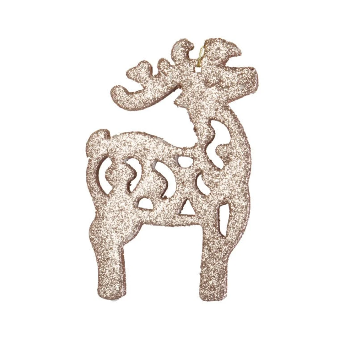 Komplet 3 Złotych, Brokatowych Zawieszek w Kształcie Reniferów, 12 cm