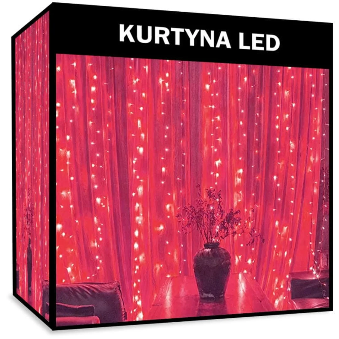 Kurtyna Świetlna Sople 100 LED Czerwona z Gniazdem Łączącym, Odporna na Warunki Atmosferyczne, Zewnętrzna IP44