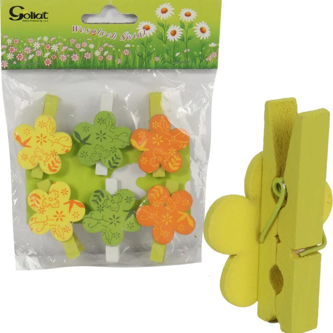 KWIATKI KLAMERKI DREWNIANE 6SZT 4,5CM WIELKANOC WIOSNA