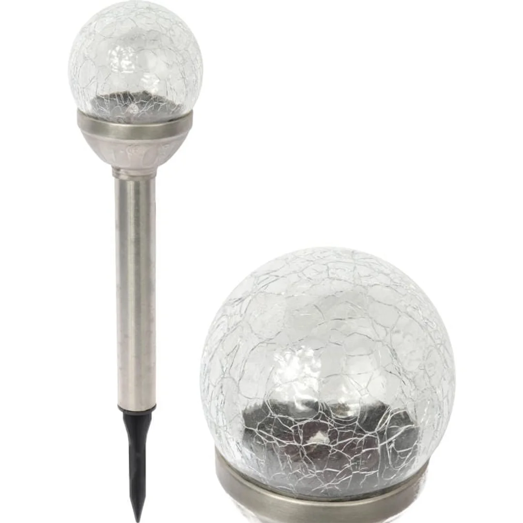 Lampa solarna LED z efektem crash glass wbijana w ziemię, odporna na warunki pogodowe, kolor srebrny