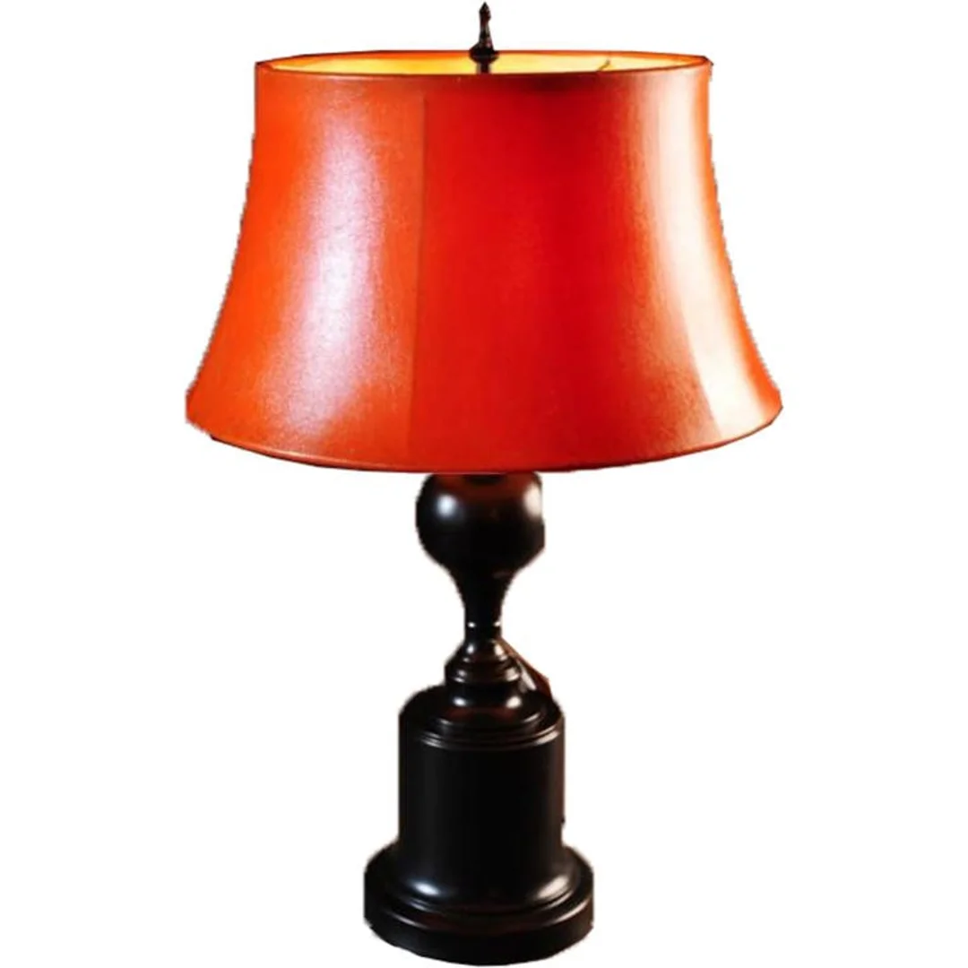 Lampa stojąca czarna (metal) z pomarańczowym abażurem