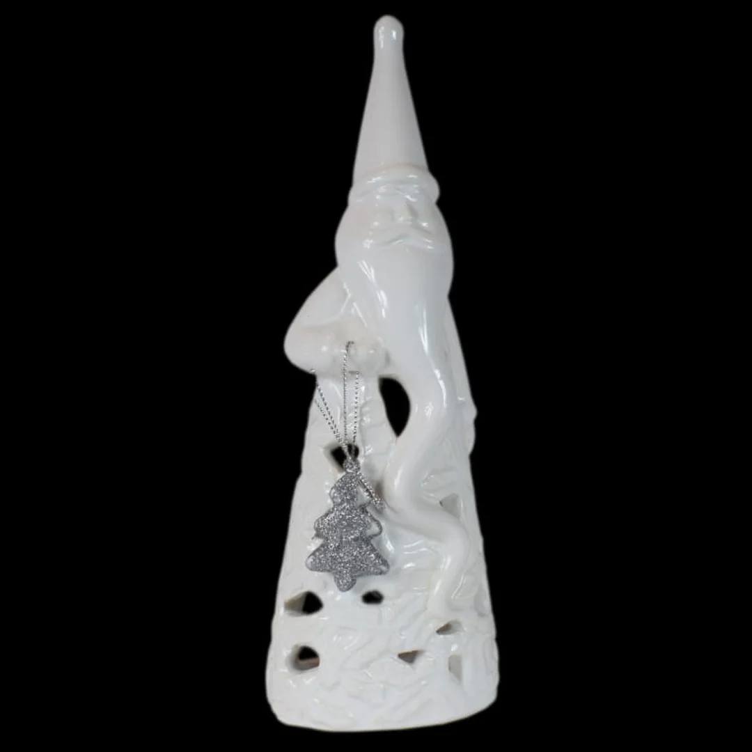 Lampion Ceramiczny Mikołaj z Choinką na Tealighta, 23.5 cm, Biały
