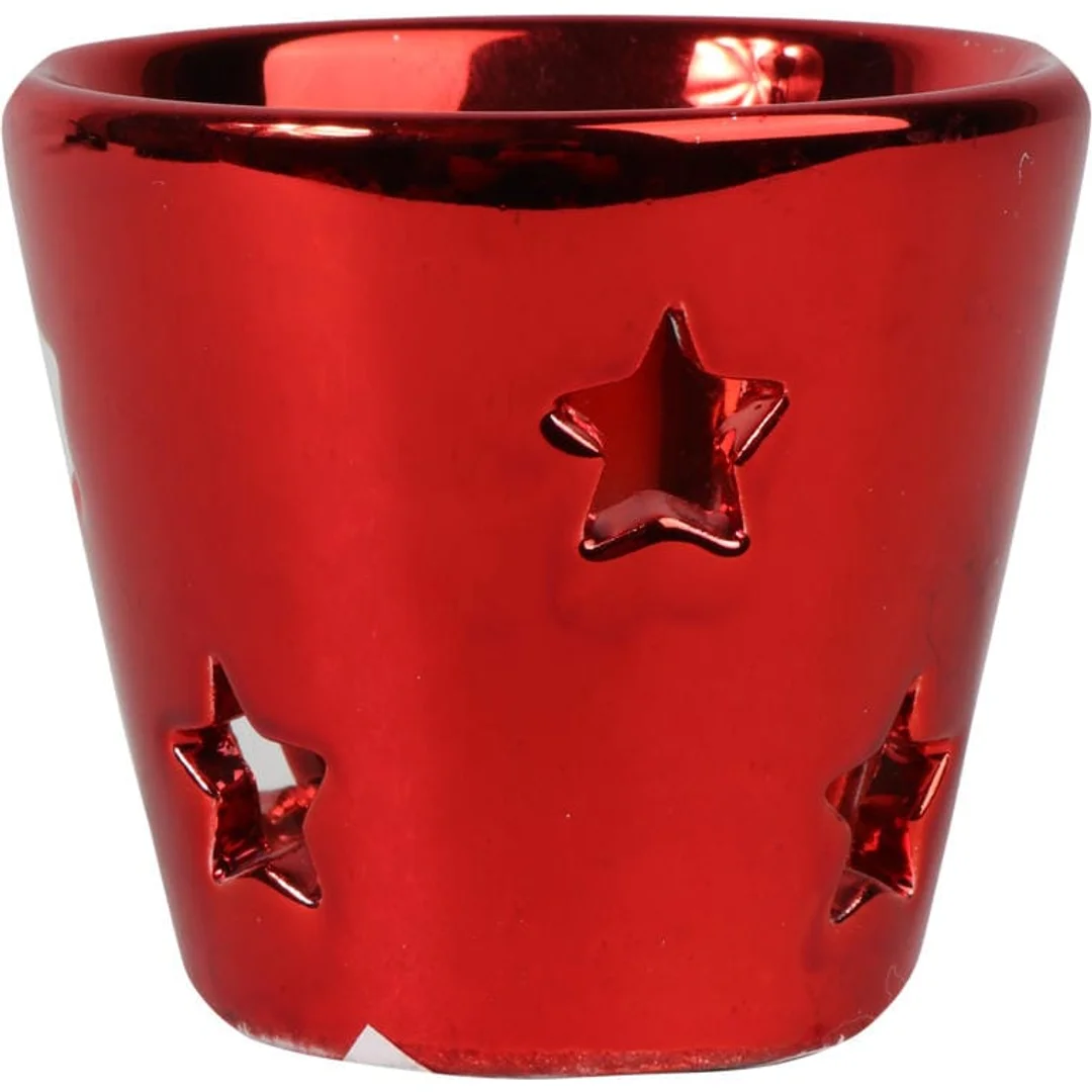 Lampion ceramiczny na świeczkę tealight smukły w kolorze czerwonym