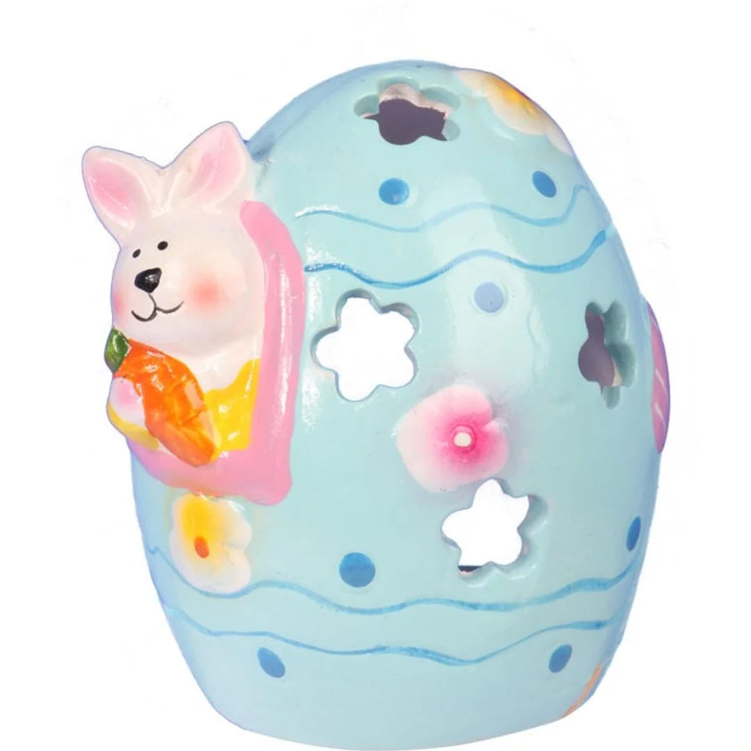 Lampion Ceramiczny Wielkanocny Jajko z Zajączkiem w Kolorze Różowym na Świeczkę Tealight