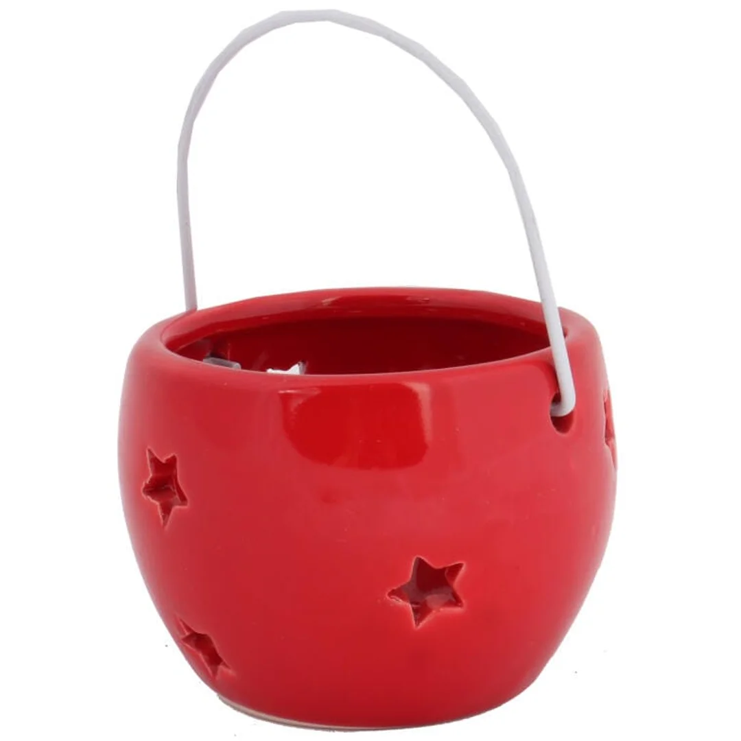 Lampion ceramiczny z gwiazdkami czerwony