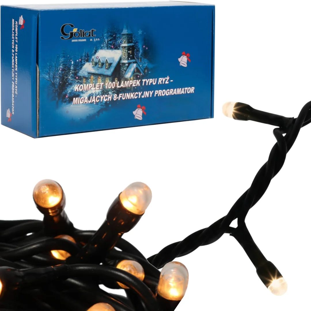 LAMPKI CHOINKOWE 100 LED TYPU RYŹ Z PROGRAMATOREM CIEPŁE BIAŁE