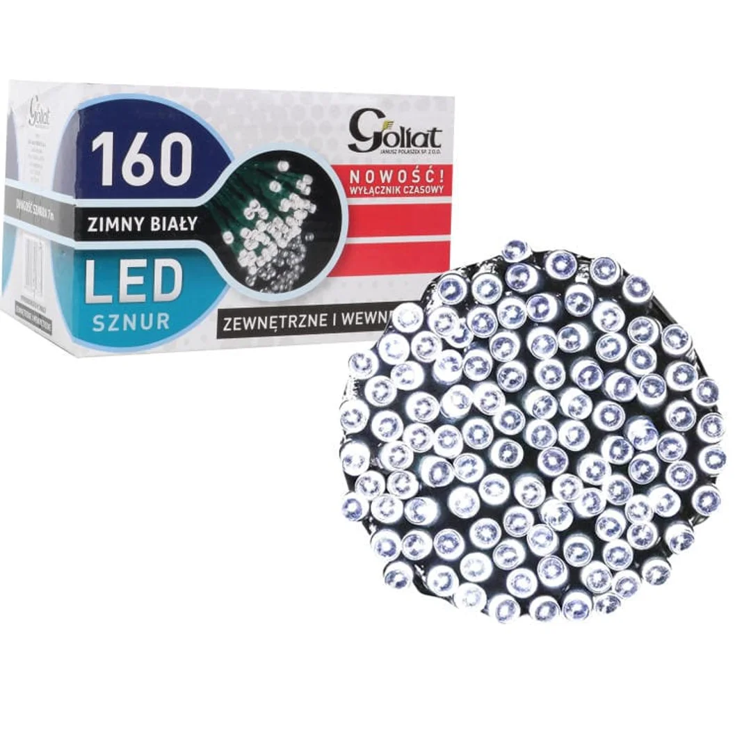 Lampki choinkowe 160 LED zewnętrzne i wewnętrzne z wyłącznikiem czasowym zimny biały