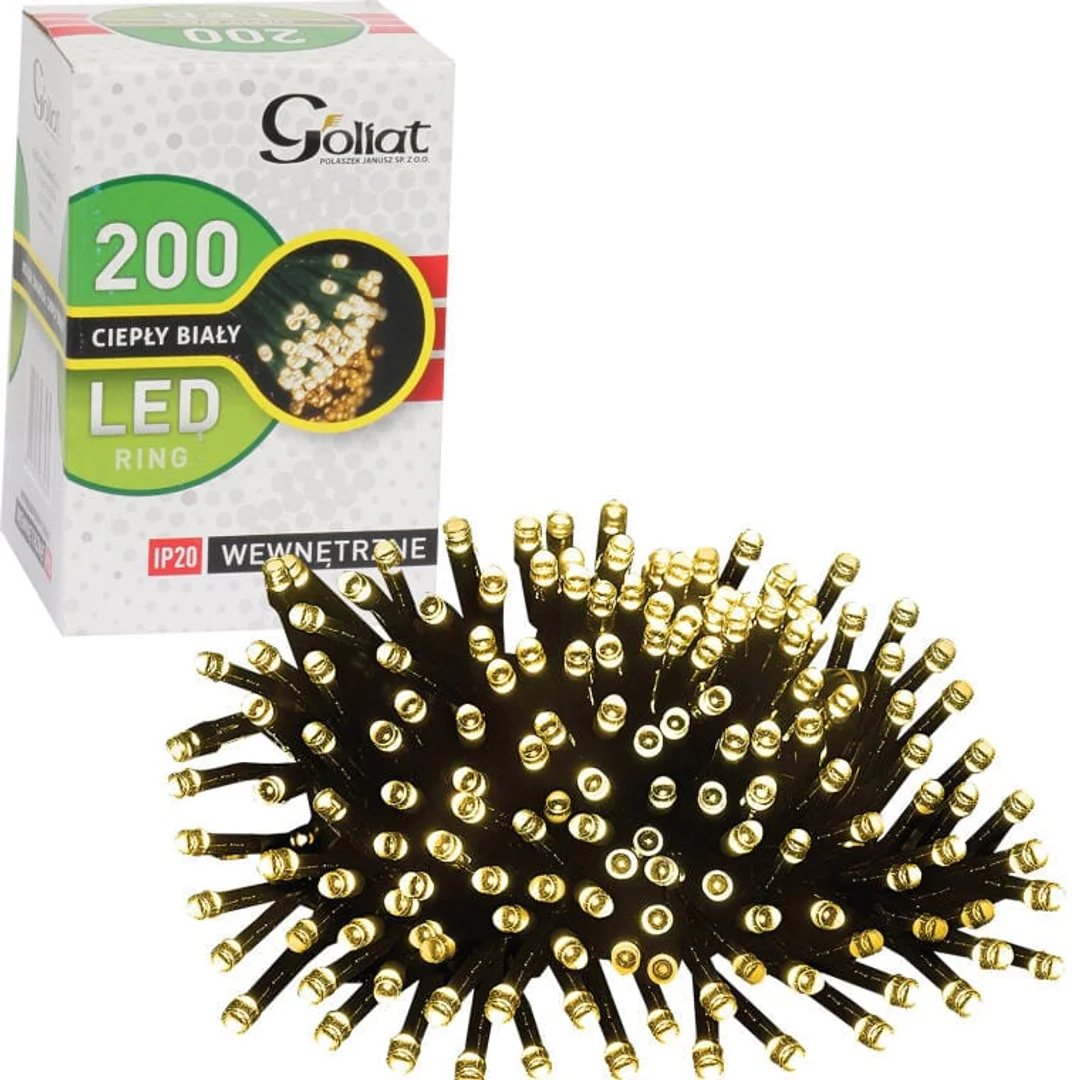Lampki Choinkowe 200 LED z Energooszczędnymi Diodami, Kolor Ciepły Biały, Wewnętrzne, W Ringu, Zgodne z Normami UE