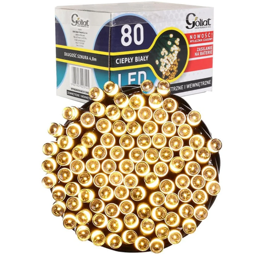 Lampki choinkowe 80 LED na baterie z Timerem ciepły biały
