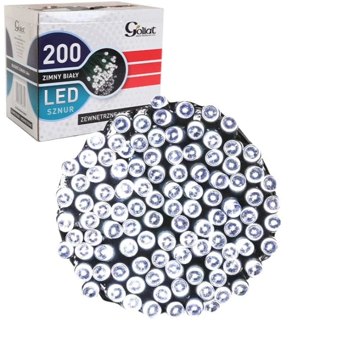 Lampki Choinkowe LED 200szt Zimny Biały - Zewnętrzne i Wewnętrzne, Długość sznura 10m.