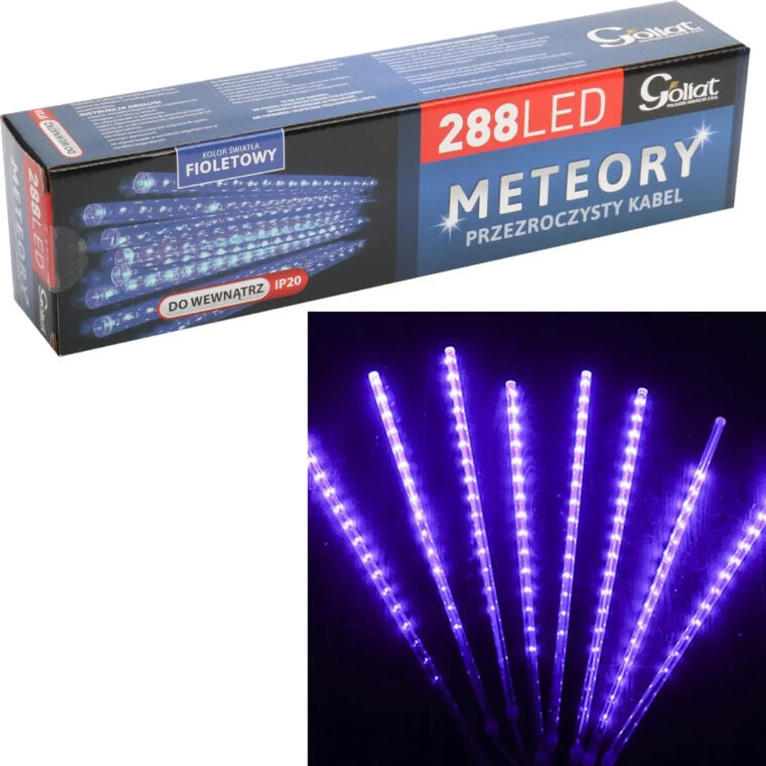 'Lampki Choinkowe Meteory Fioletowe 288 LED - Dekoracja Świetlna Wewnętrzna'