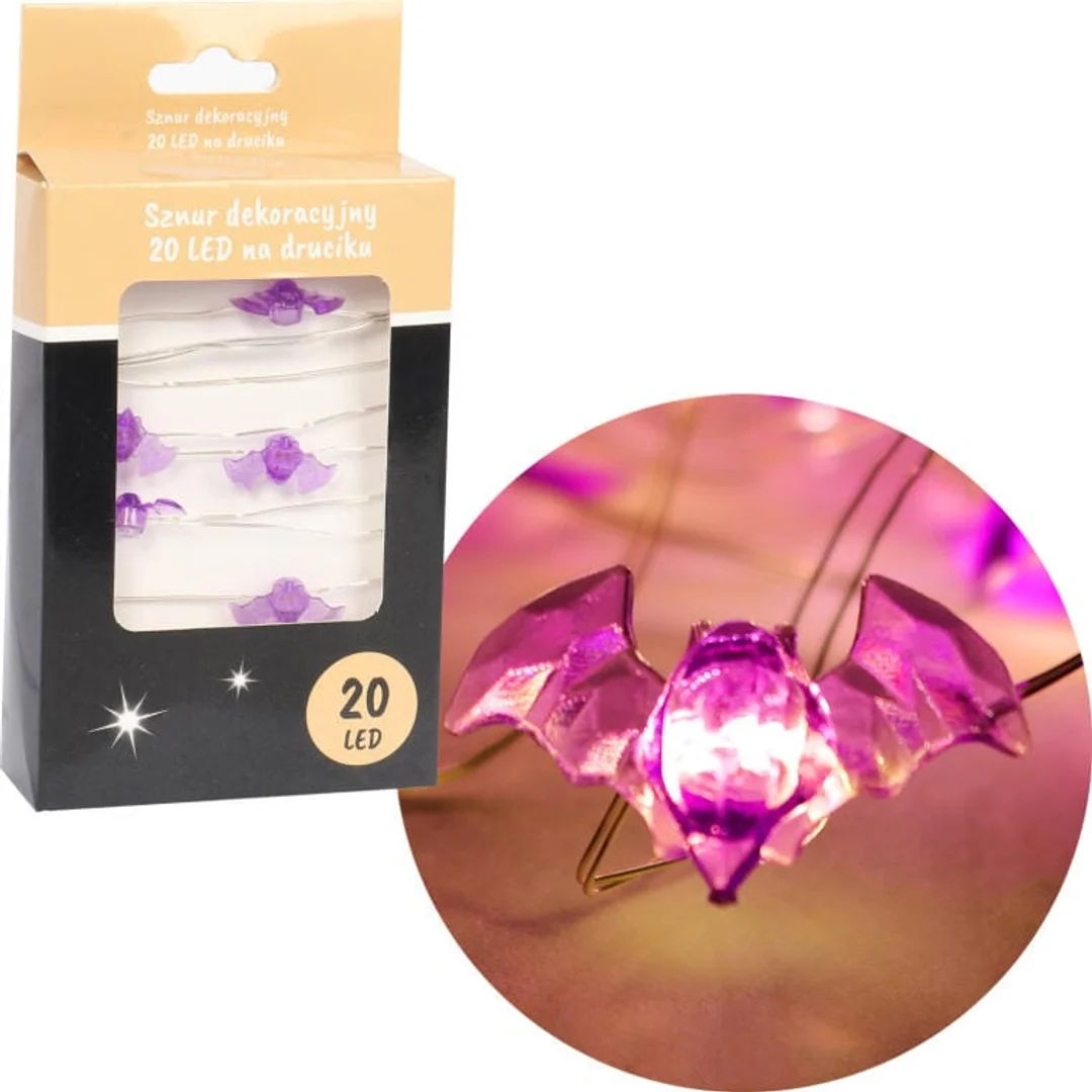 Lampki LED z Nietoperzami na Giętkim Druciku - Fioletowe Dekoracje na Baterie