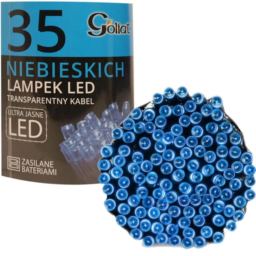 Niebieskie Lampki Choinkowe LED na Baterie - Dekoracyjne Oświetlenie Świąteczne