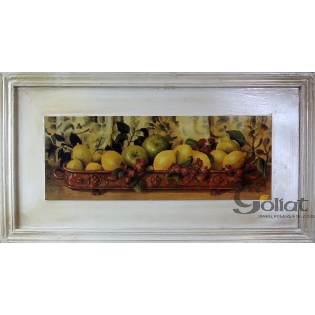 Obraz Aging Fruit: Cytryna i Jabłko w Postarzanym Stylu 30x56 cm