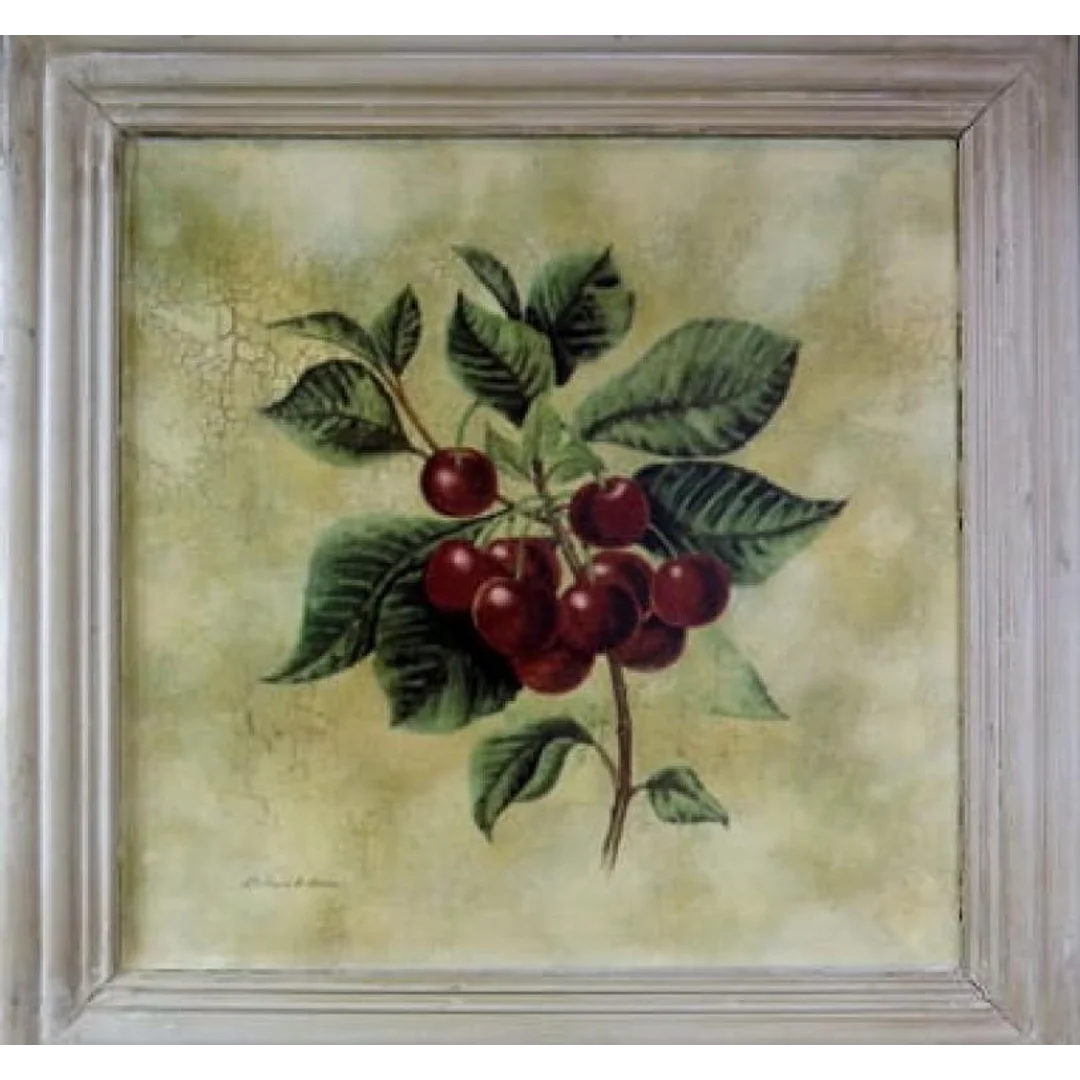 Obraz Owocowy Motyw: Wiśniowa Gałązka 41 x 41 cm z Efektem Postarzania