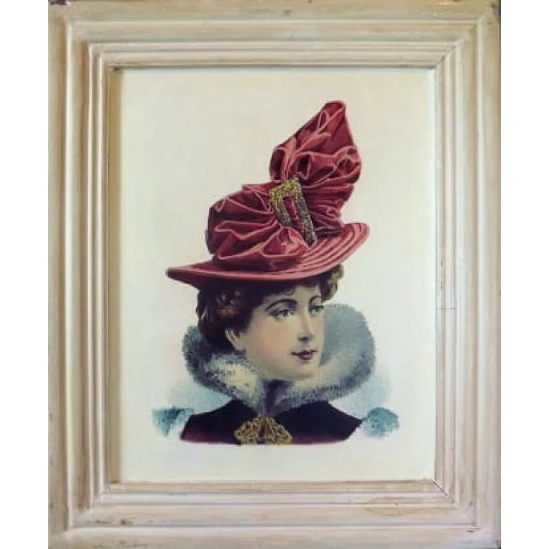 Obraz vintage 'Kobieta w Czerwonym Kapeluszu' - 32 x 38 cm - część serii