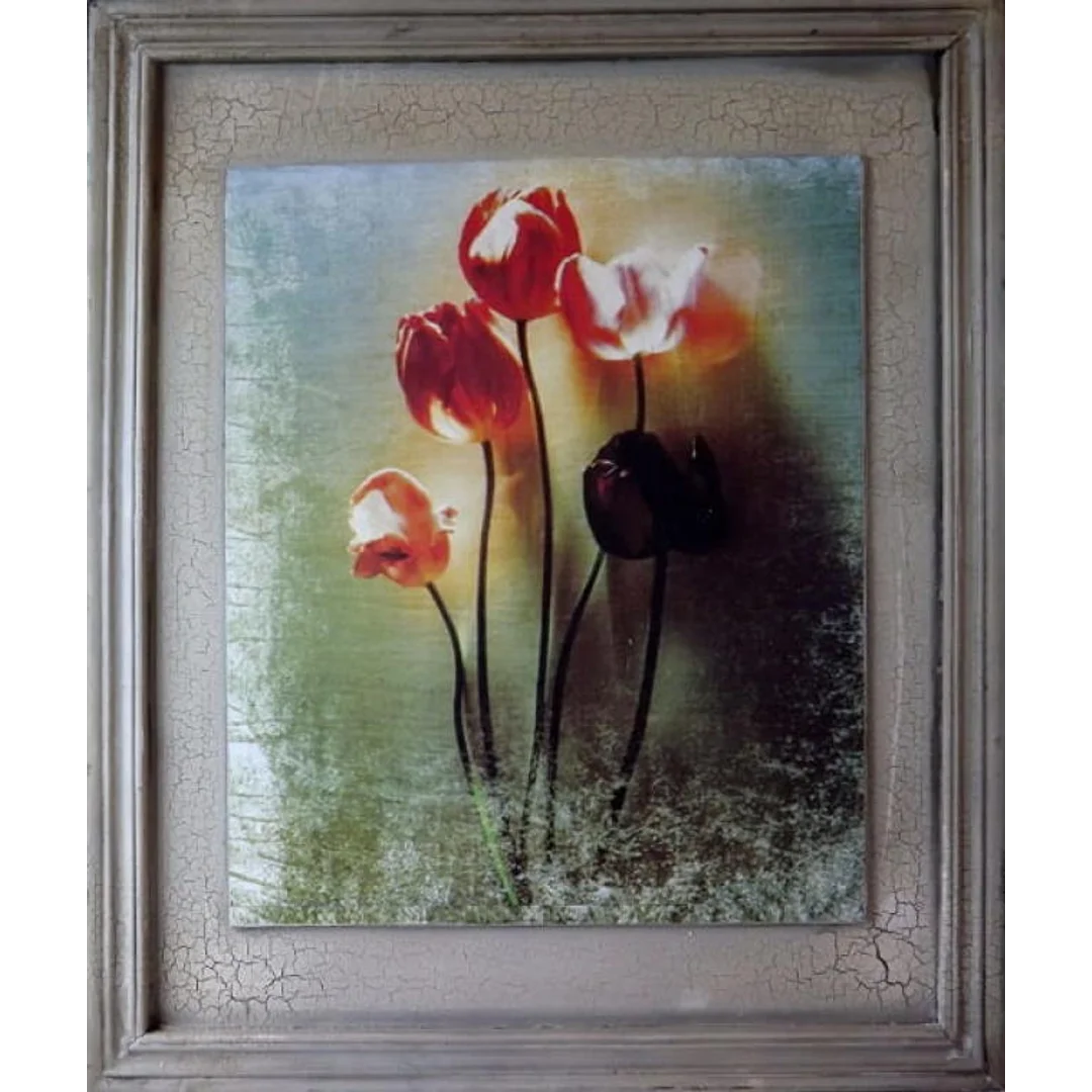 Obraz Vintage Tulipany w Koszyczku 48x40 cm z Serii Postarzanych Obrazów