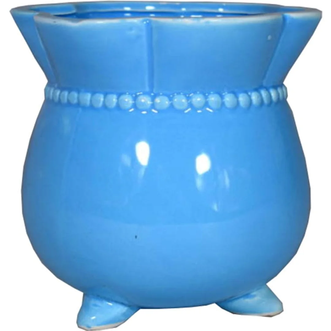Osłonka Ceramiczna na Kwiaty w Kolorze Turkusowym 11x11 cm z Delikatną Dekoracją
