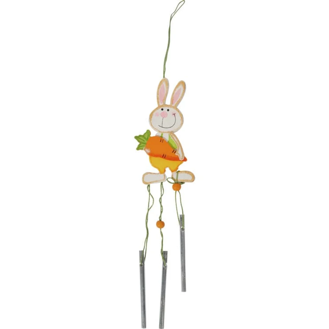Pomarańczowy Drewniany Zając z Dzwoneczkami - Wielkanocna Zawieszka 60 cm