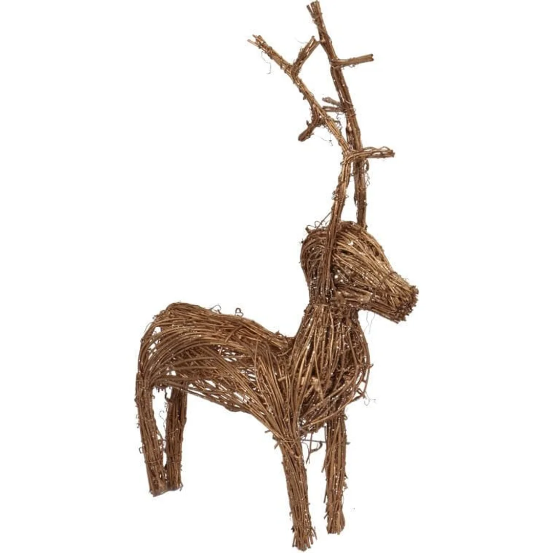 Renifer z Rattanu Brokatowy 40 cm - Figurka Dekoracyjna Brązowy