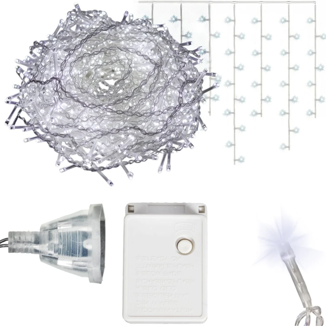 SOPLE 500 LED KURTYNA LAMPKI ZEWNĘTRZNE IP44 BIAŁE ZIMNE FLASH 15 M