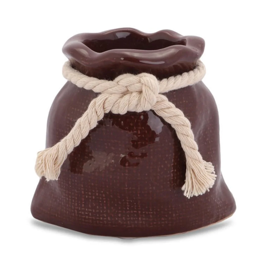 Świecznik ceramiczny Mini-Sakwa w kolorze brązowym