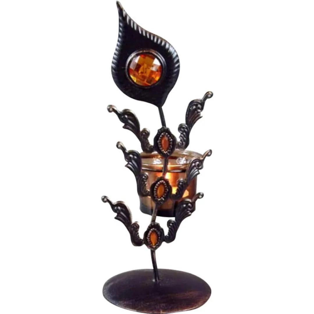 Świecznik Metalowy z Szklanymi Elementami i Kieliszkiem na Świeczkę 25x10 cm