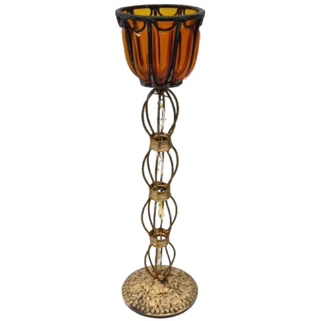 Świecznik stojący wykonany z metaloplastyki i szkła 44x11 cm
