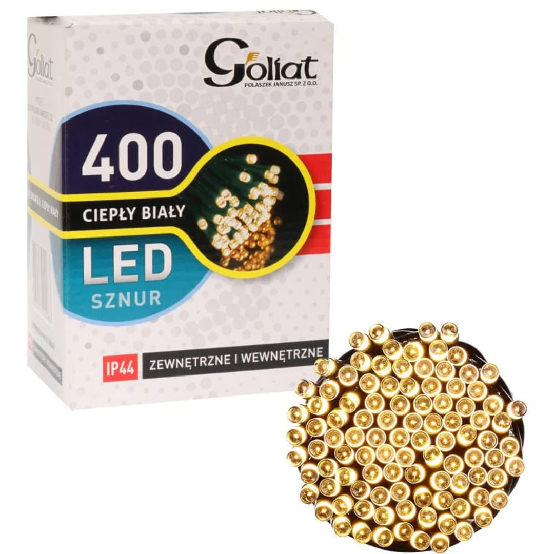 Sznur Zewnętrznych Lamp Choinkowych 400 LED Ciepły Biały IP44, Długość 19,95 m