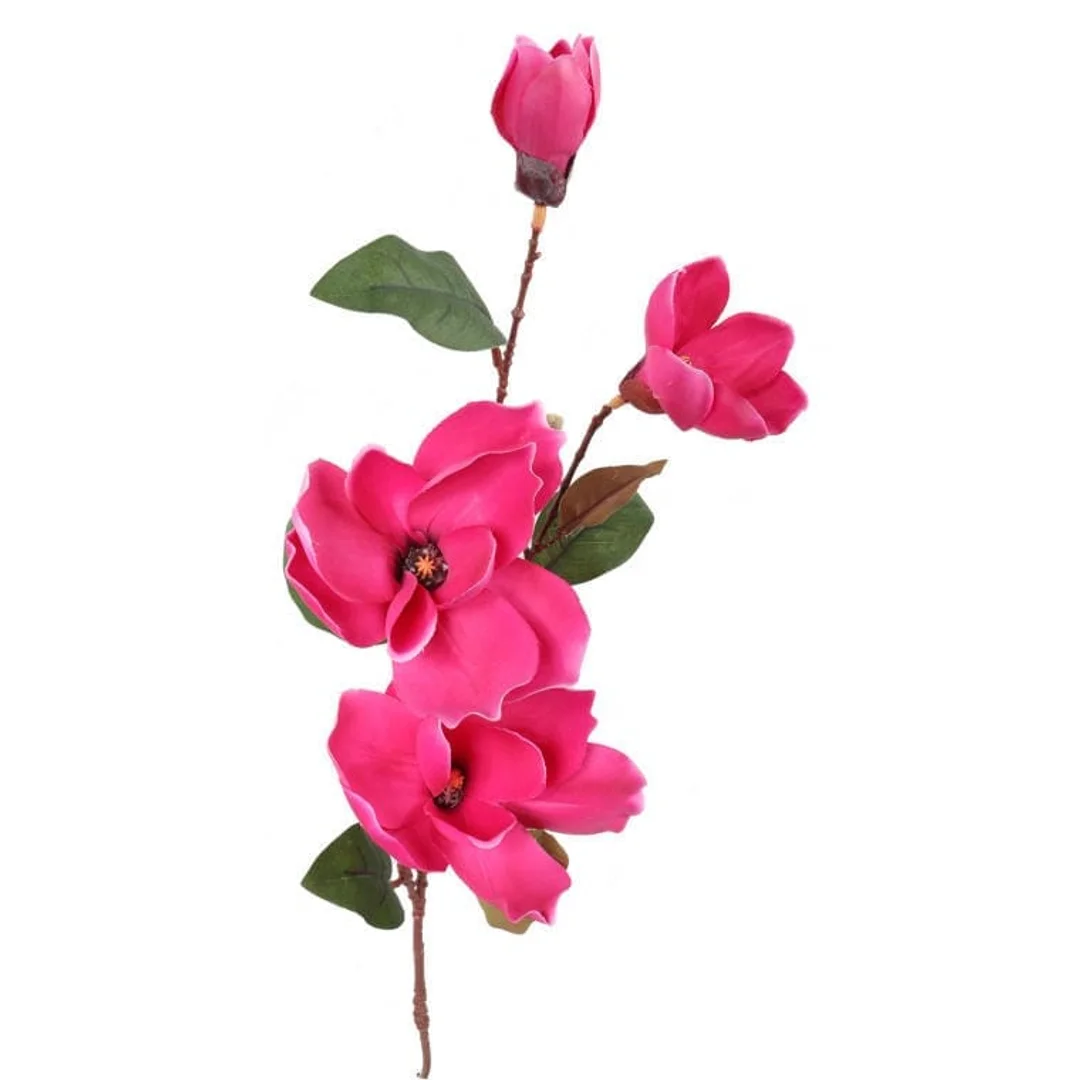 Sztuczna gałązka Magnolii - 4 sztuki w kolorze ciemnoróżowym, 78 cm.